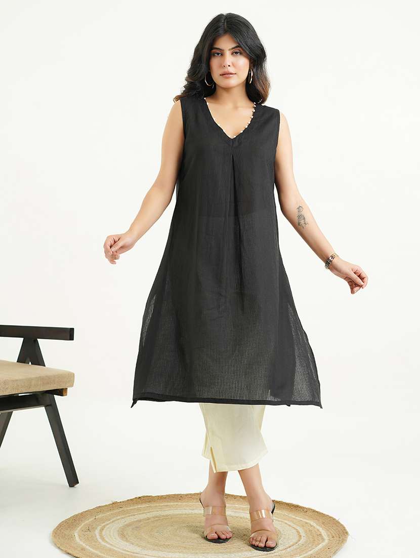 women solid sleeveless a-line kurta - 22177864 -  Standard Image - 1