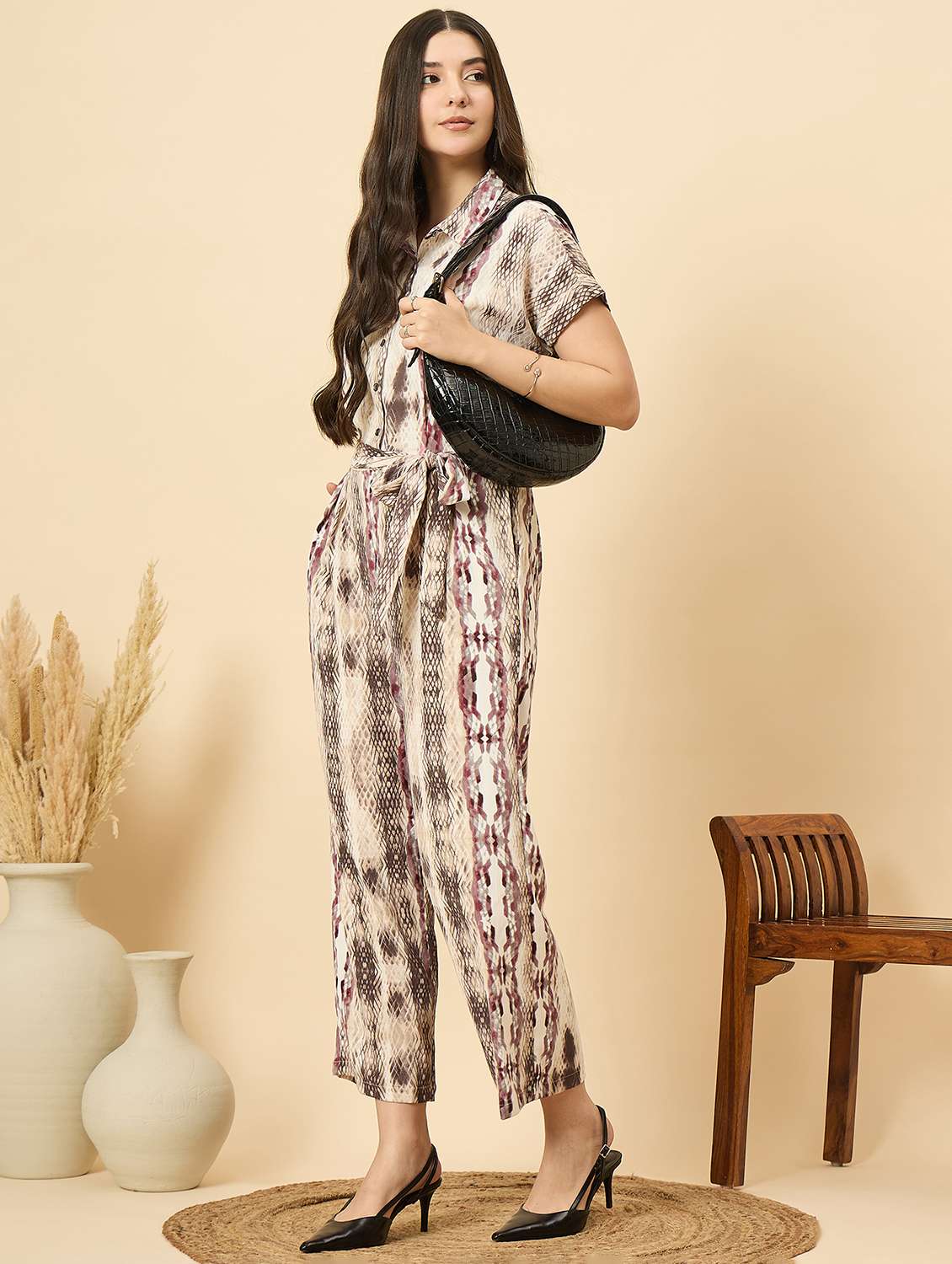 women printed collared short sleeve jumpsuit - 22177868 -  Standard Image - 1