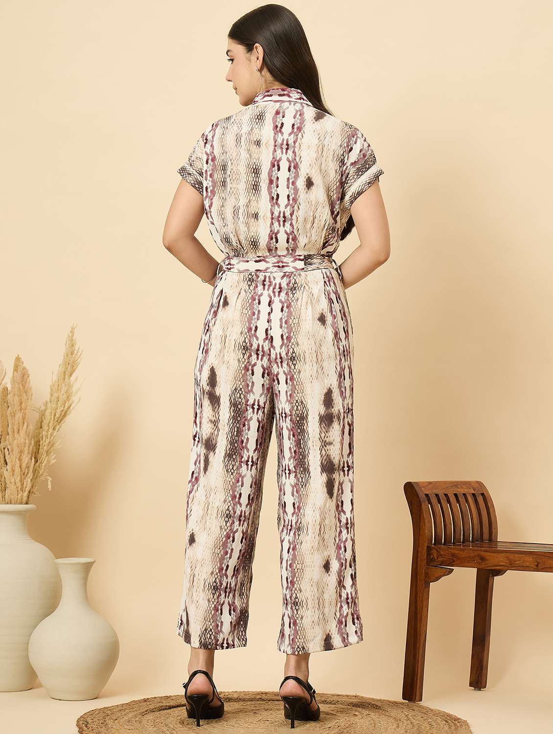 women printed collared short sleeve jumpsuit - 22177868 -  Standard Image - 4