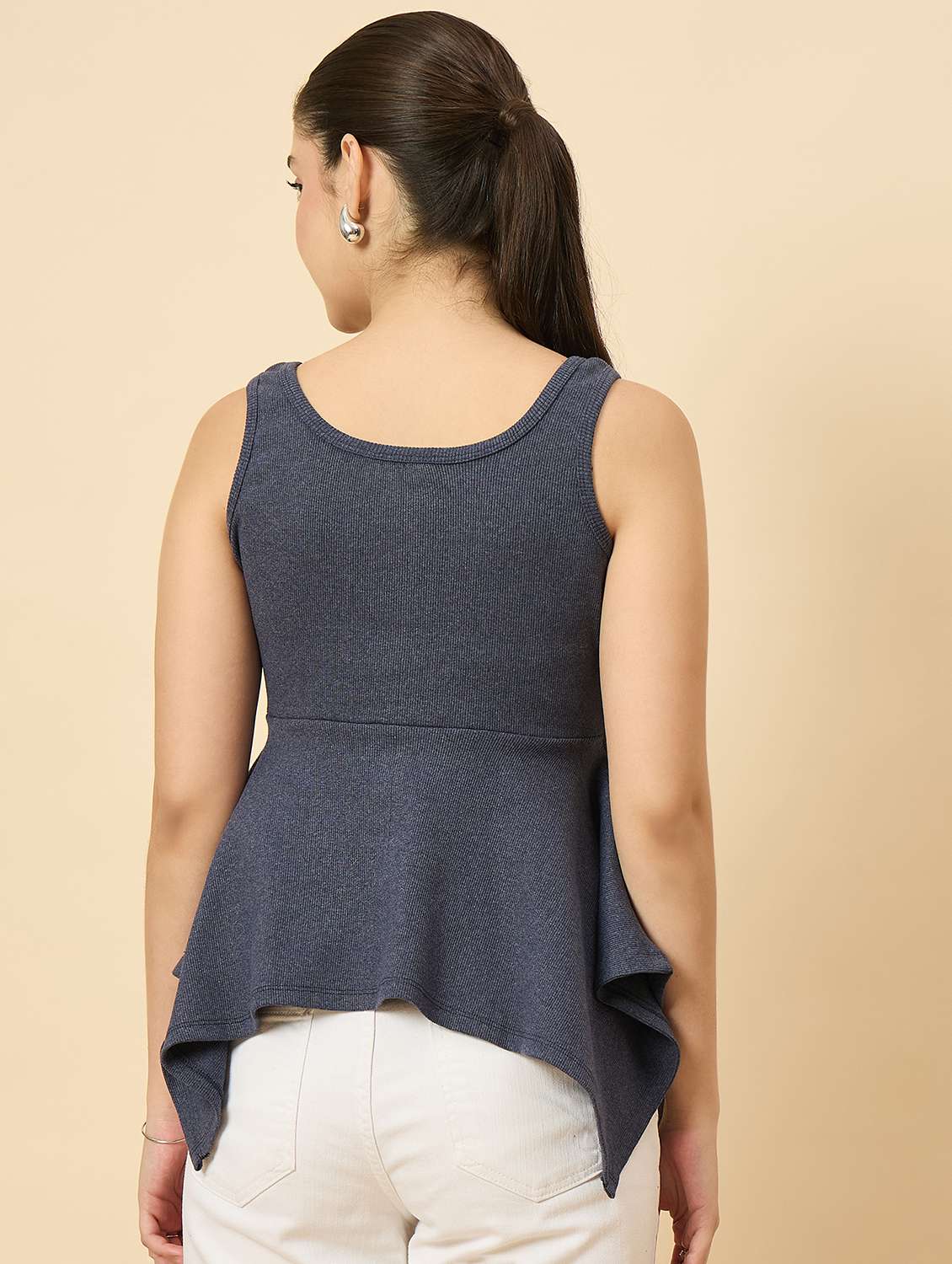 women solid sleeveless asymmetric peplum top - 22177882 -  Standard Image - 4