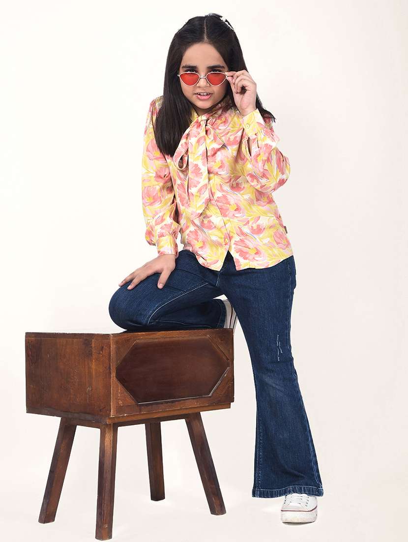 girls printed tie-up neck long sleeve top - 22177896 -  Standard Image - 4