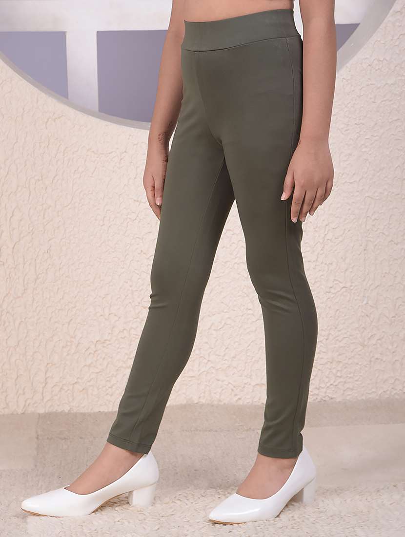 girls olive solid mid rise jegging - 22177901 -  Standard Image - 1