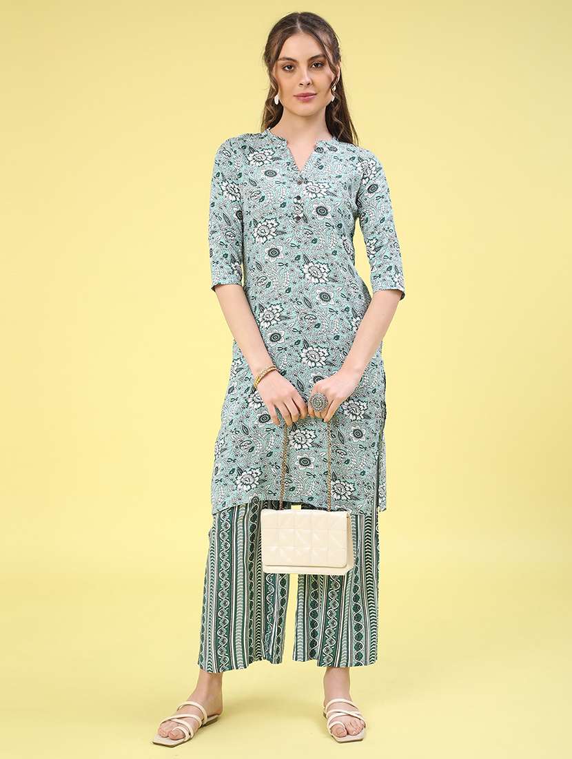 green rayon kurta pant  set