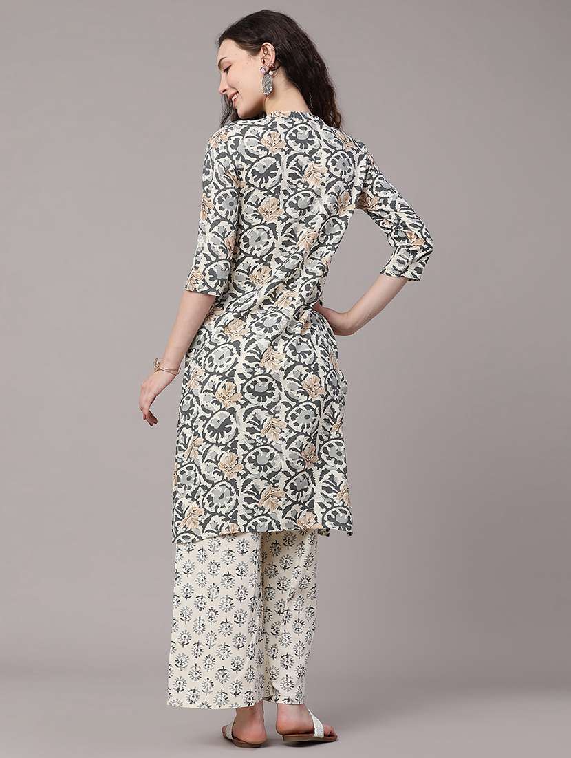 women printed three quarter sleeves kurta and palazzo set - 22177954 -  Standard Image - 4