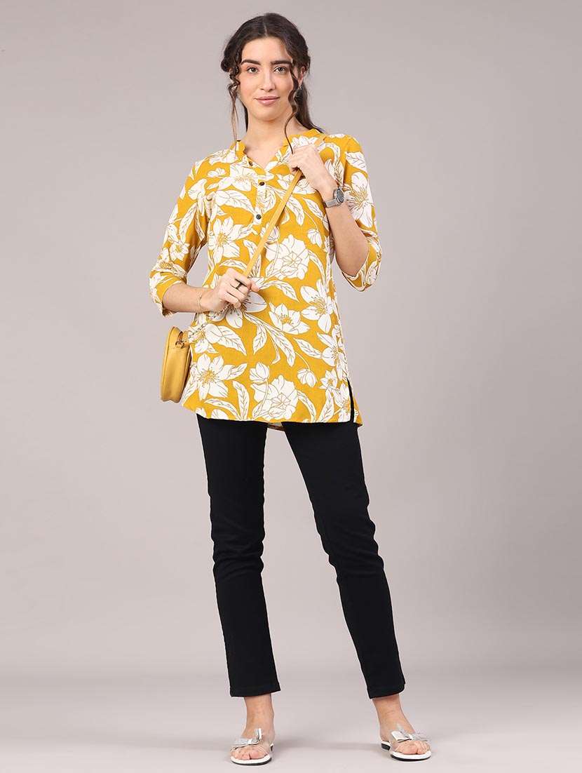 women yellow rayon straight kurti - 22177986 -  Standard Image - 4