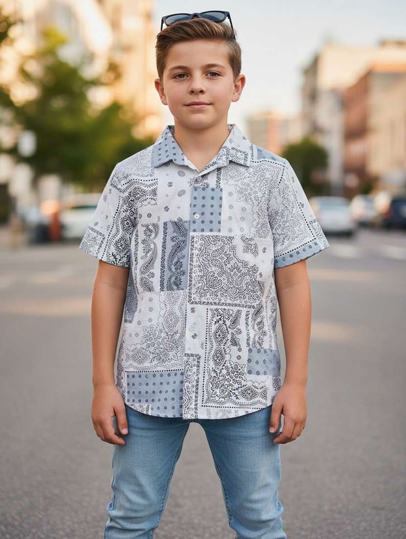boys printed collared short sleeve shirt - 22178003 -  Standard Image - 1