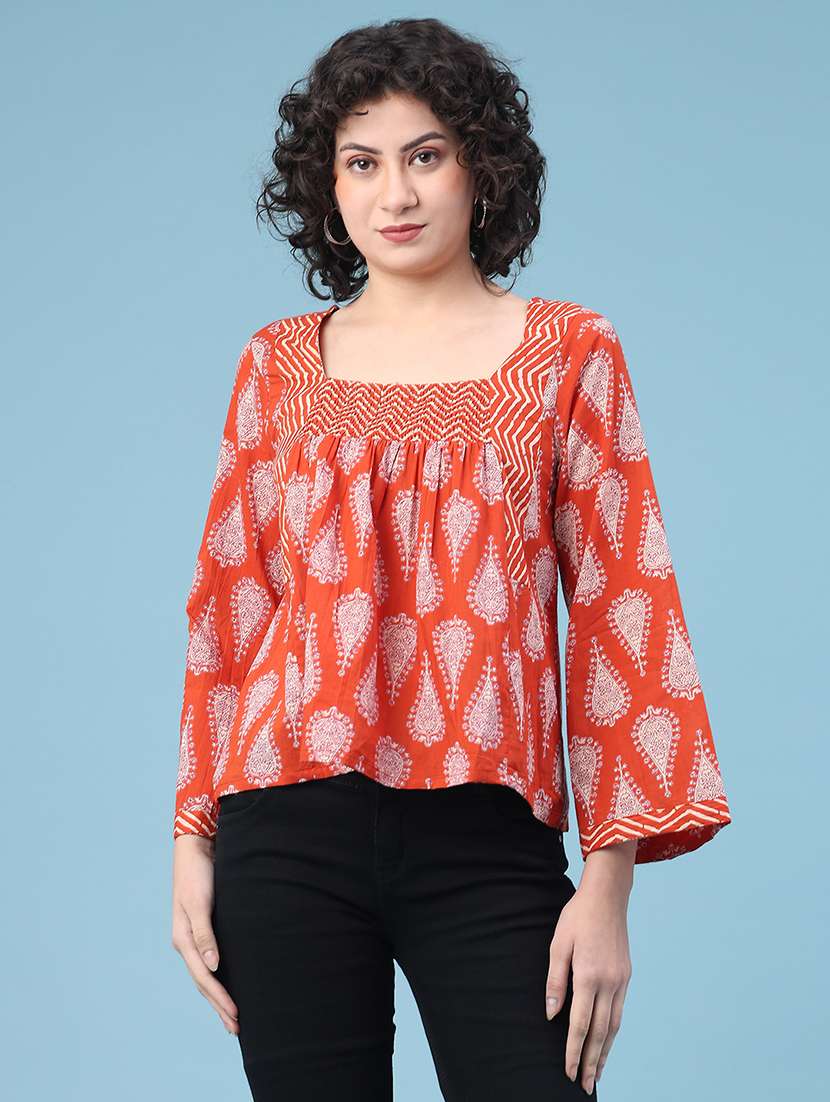 women printed square neck top - 22178019 -  Standard Image - 1