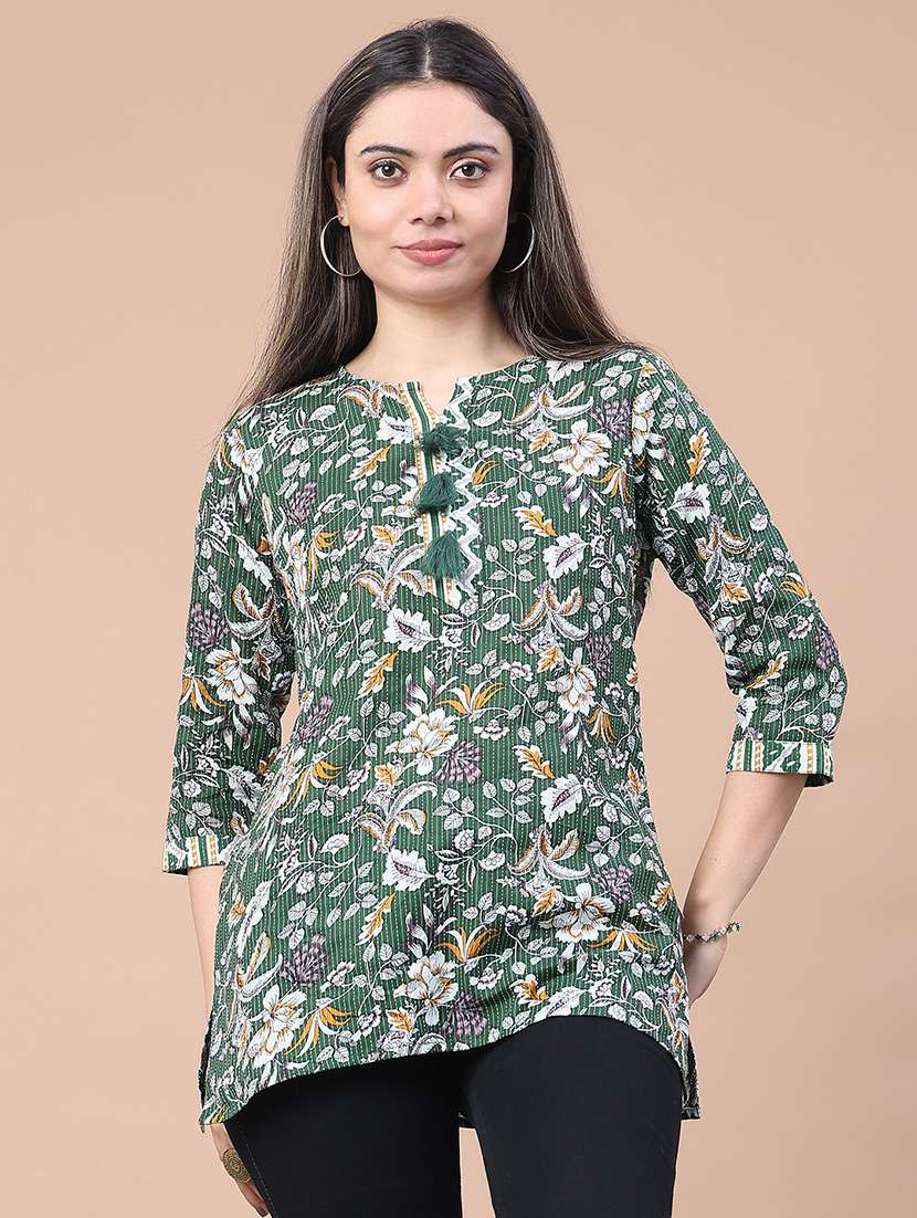 women floral printed three quarter sleeve straight kurti