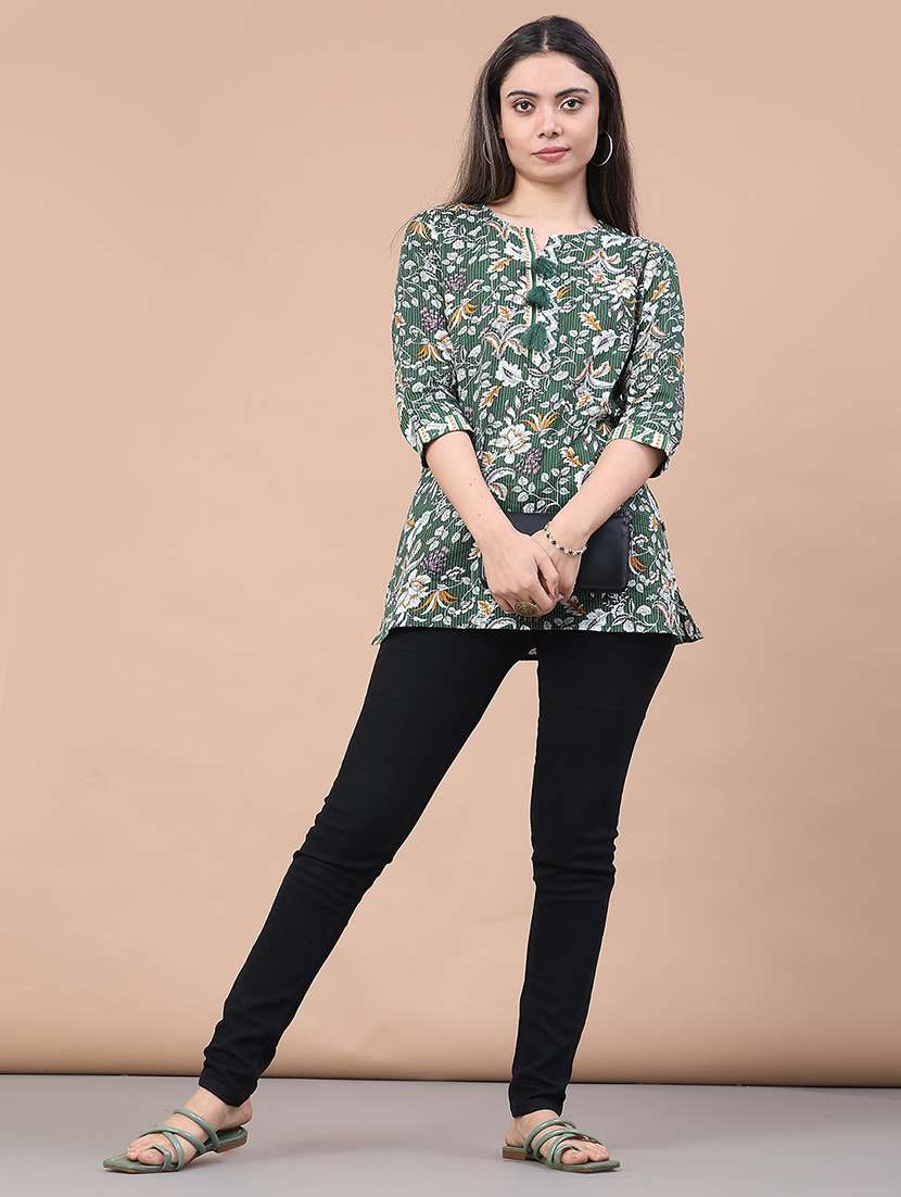 women floral printed three quarter sleeve straight kurti - 22178064 -  Standard Image - 4