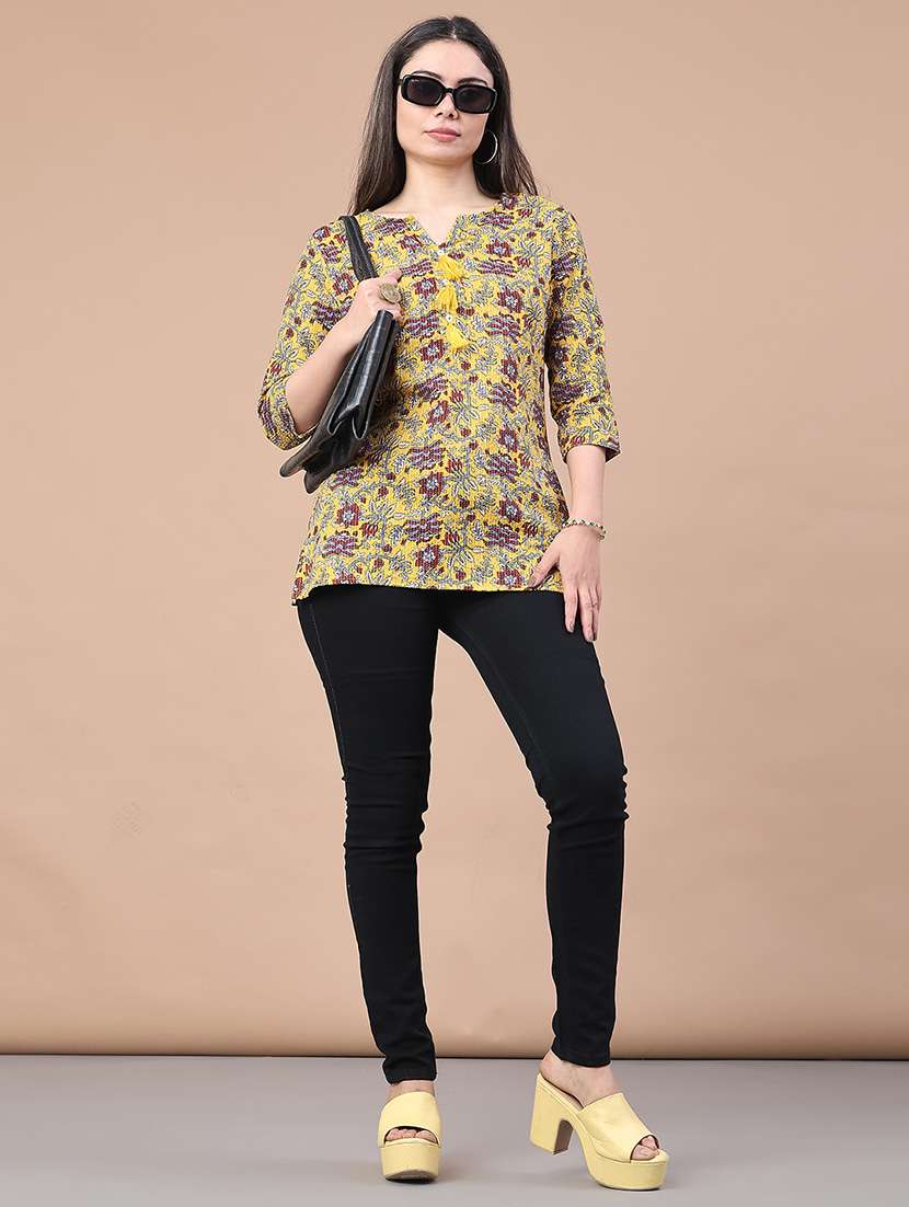 women floral printed three quarter sleeve straight kurti - 22178065 -  Standard Image - 4
