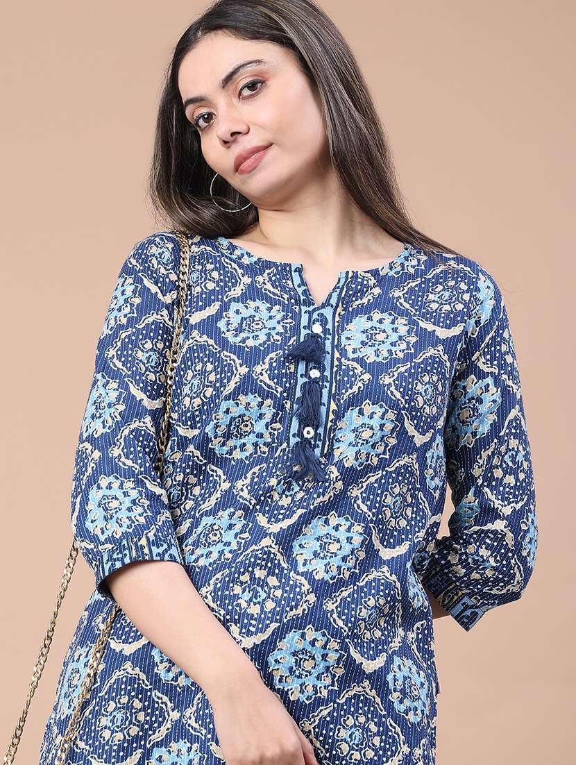 women printed three quarter sleeve straight kurti - 22178066 -  Standard Image - 1