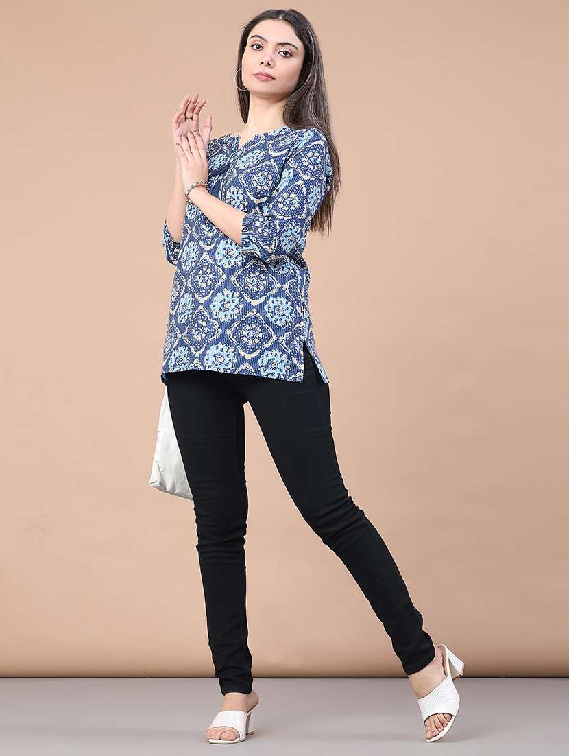 women printed three quarter sleeve straight kurti - 22178066 -  Standard Image - 4