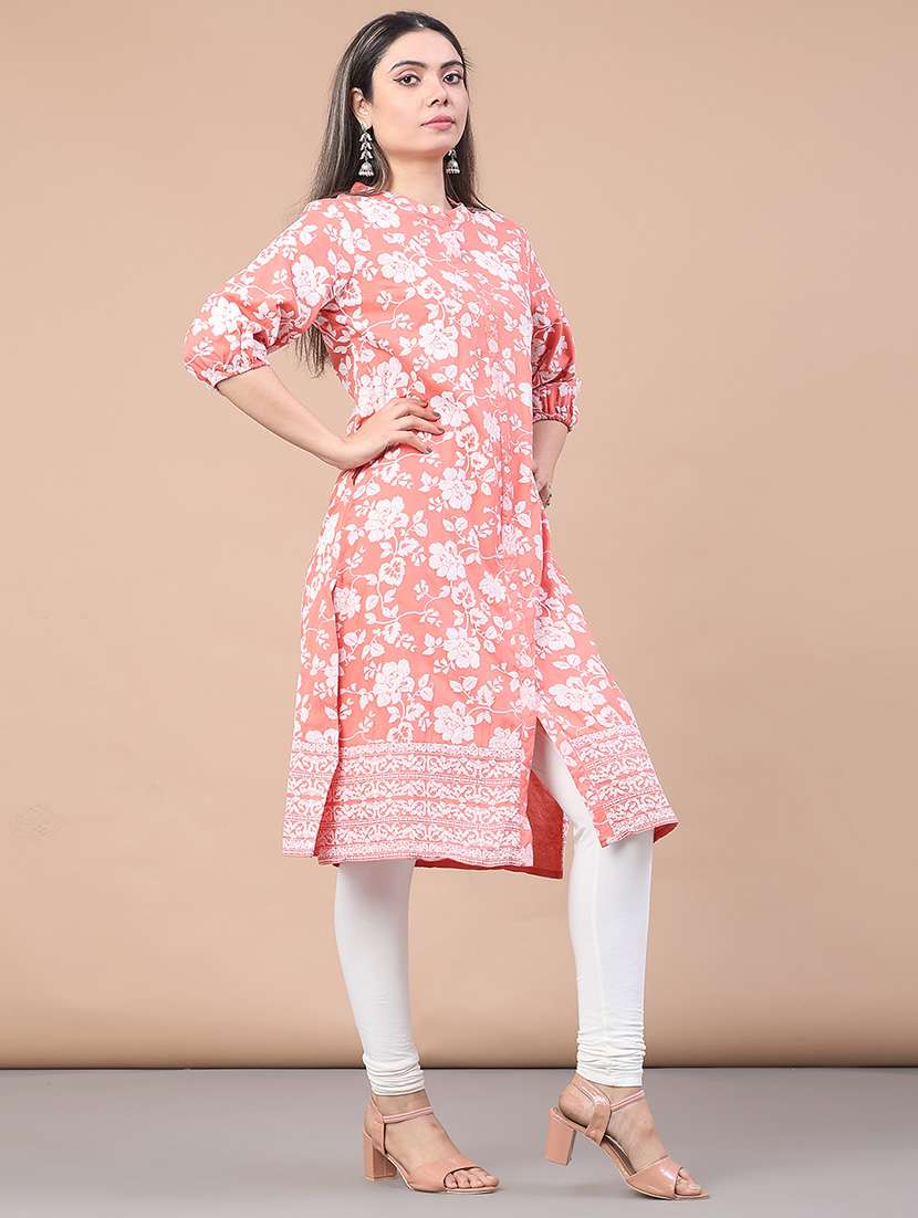 women floral printed three quarter sleeve a-line kurta - 22178145 -  Standard Image - 1