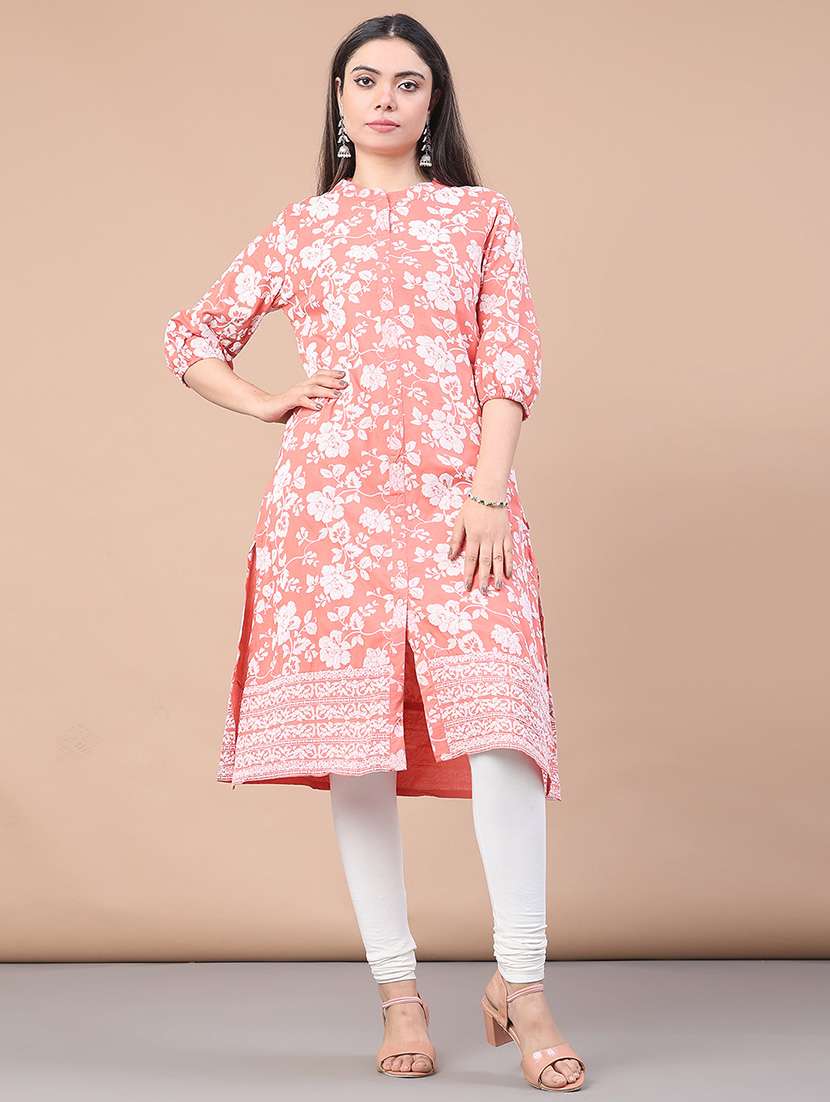 women floral printed three quarter sleeve a-line kurta - 22178145 -  Standard Image - 4