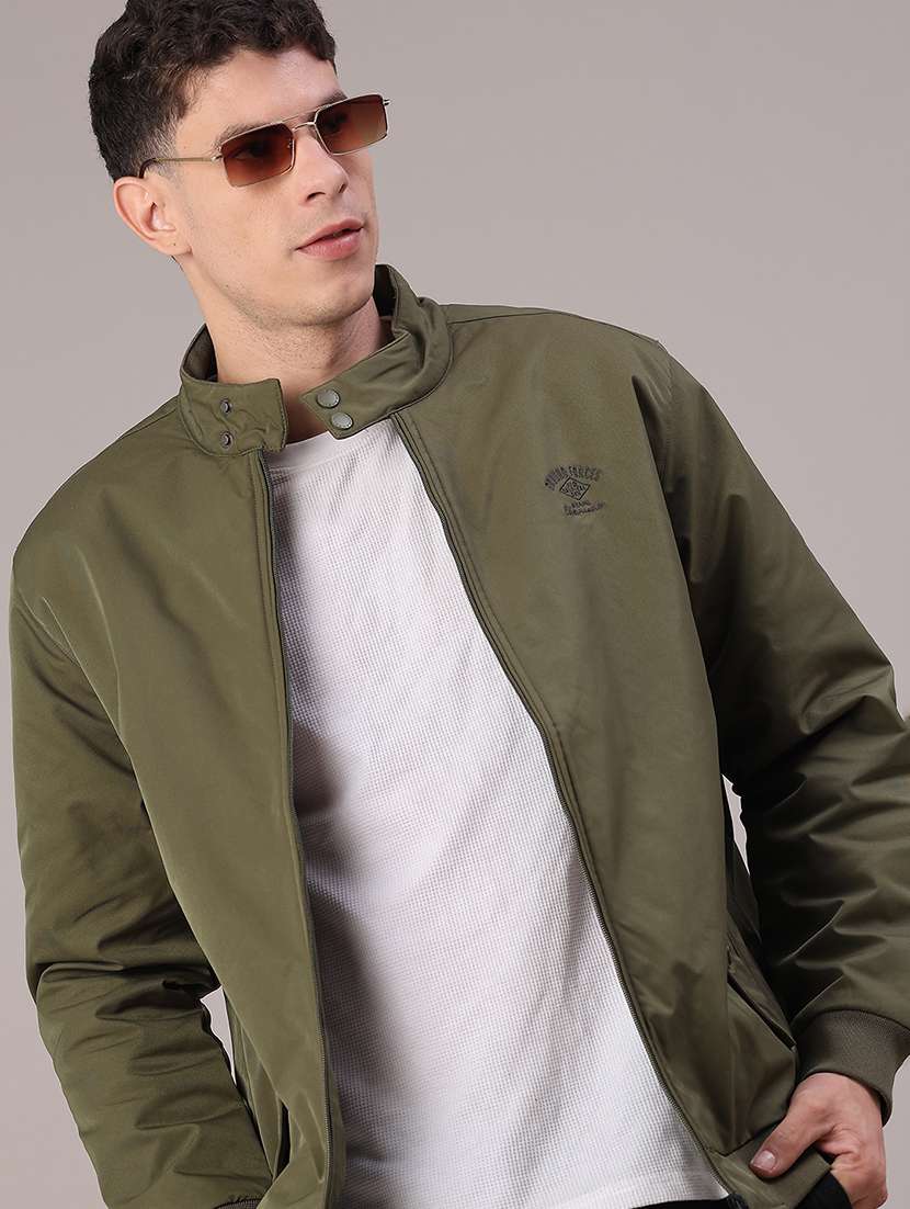 men solid long sleeve bomber jacket