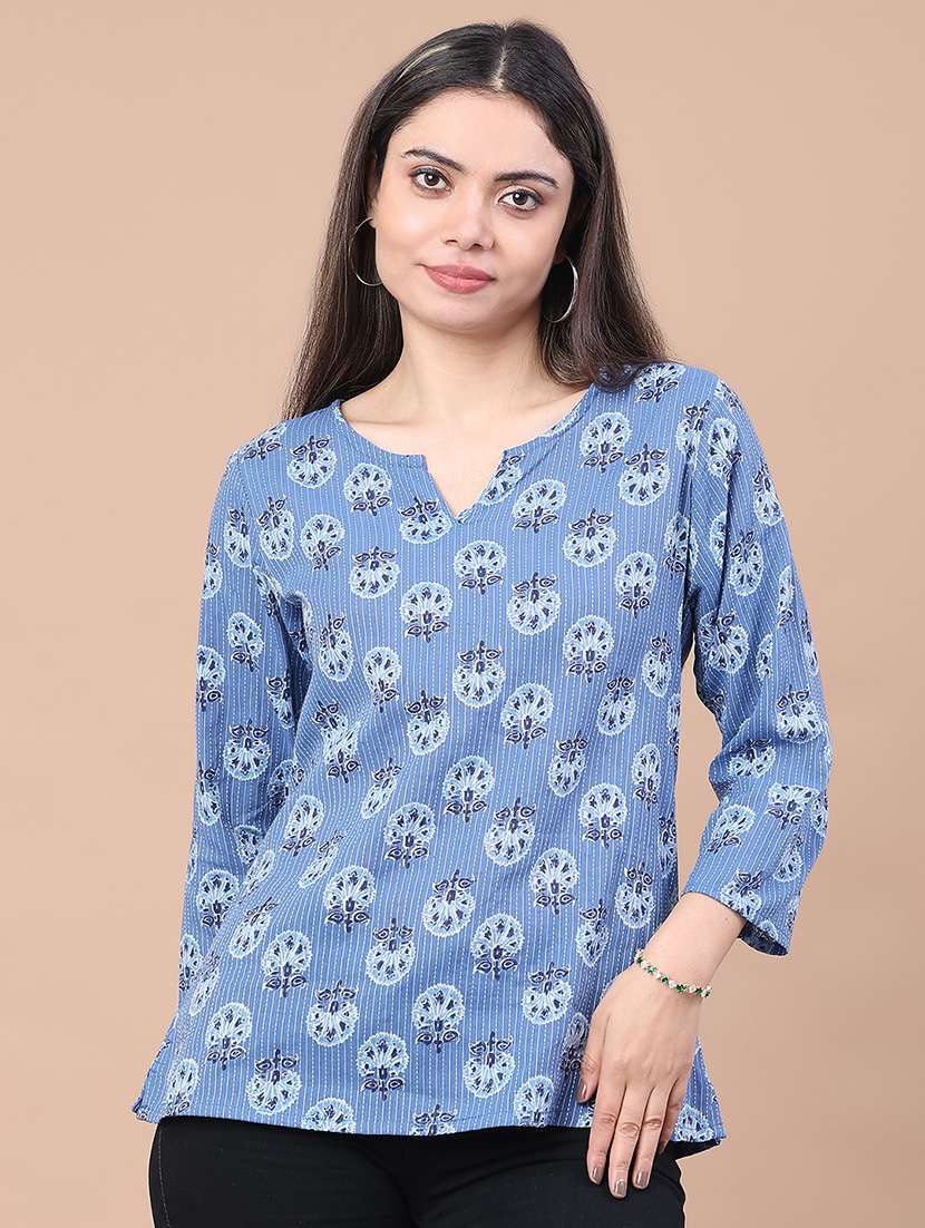 women printed three quarter sleeve straight kurti - 22178197 -  Standard Image - 1