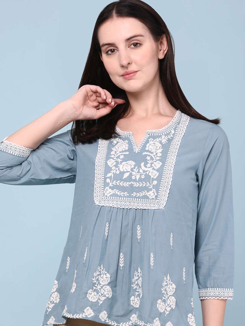 Women Embroidered Three Quarter Sleeves Regular Top - 22178200 -  Standard Image - 1