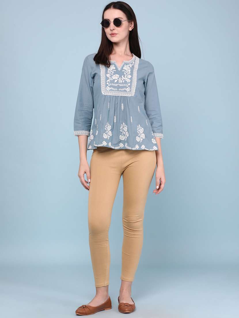 Women Embroidered Three Quarter Sleeves Regular Top - 22178200 -  Standard Image - 4