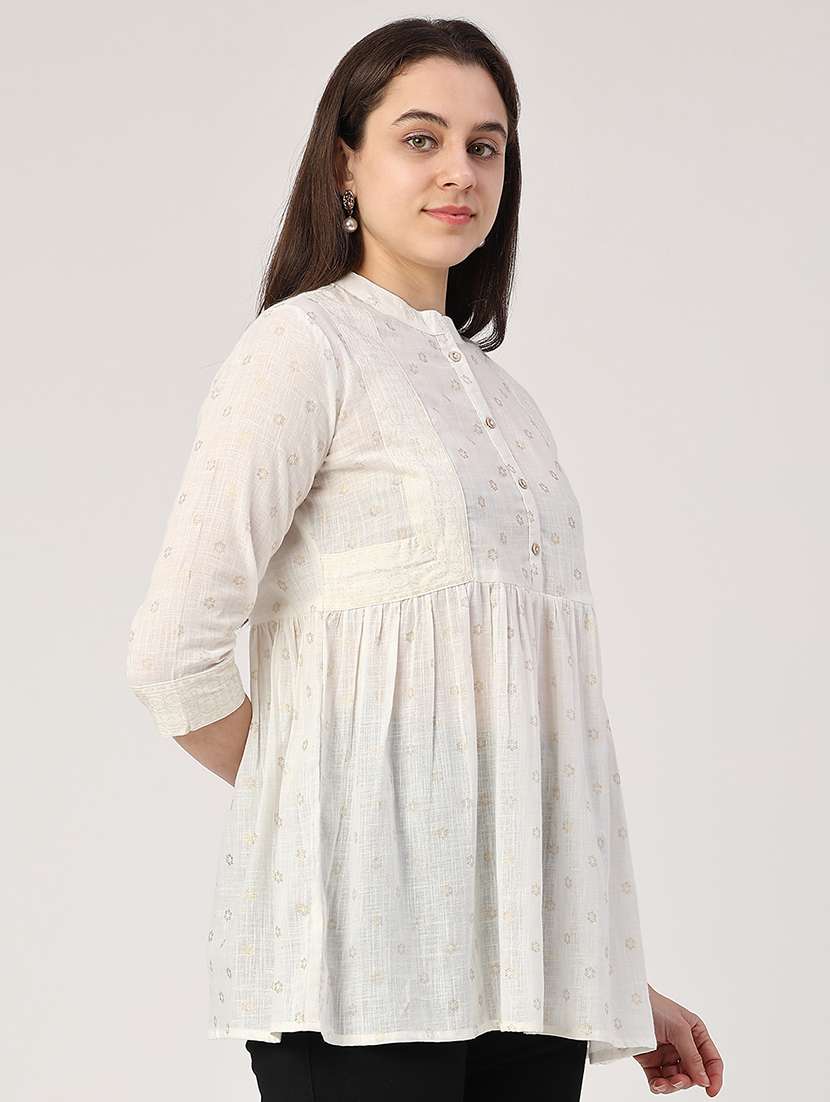 women off white cotton flared kurti - 22178201 -  Standard Image - 1