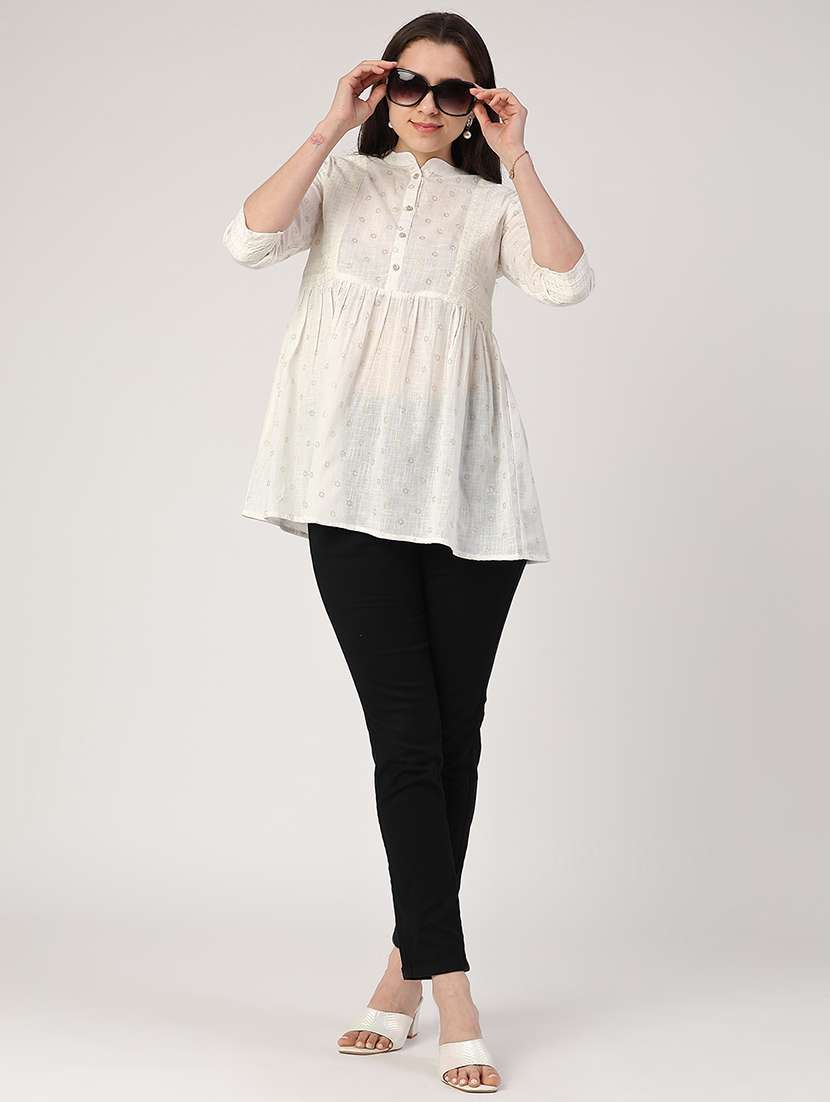 women off white cotton flared kurti - 22178201 -  Standard Image - 4
