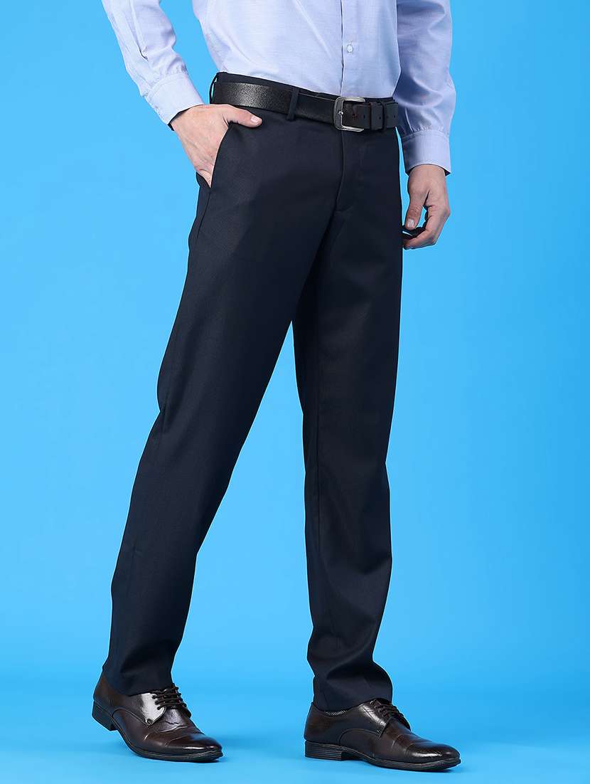 men solid mid rise flat front formal trouser - 22178206 -  Standard Image - 1