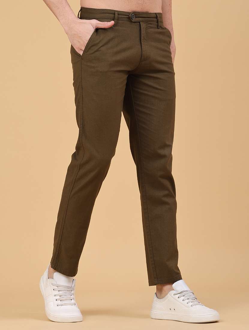 men solid mid rise chinos casual trouser - 22178240 -  Standard Image - 1