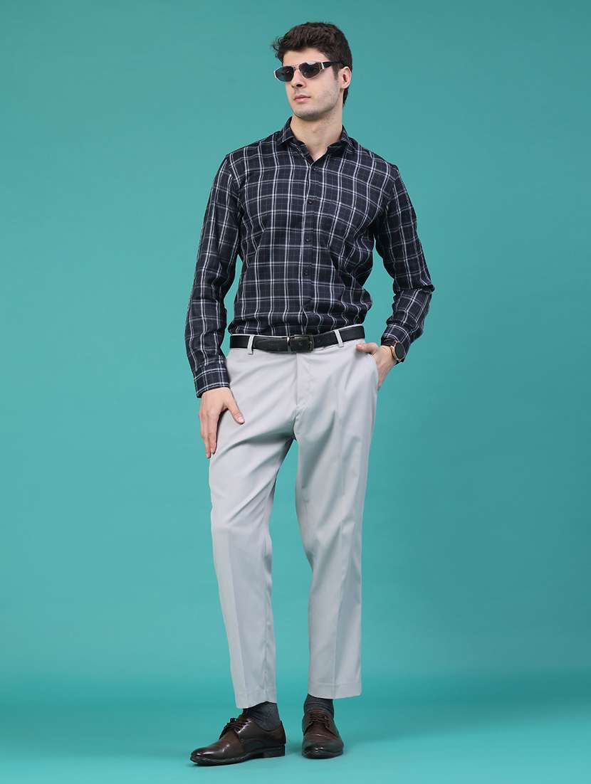 men solid mid rise slim fit formal trousers - 22178244 -  Standard Image - 4