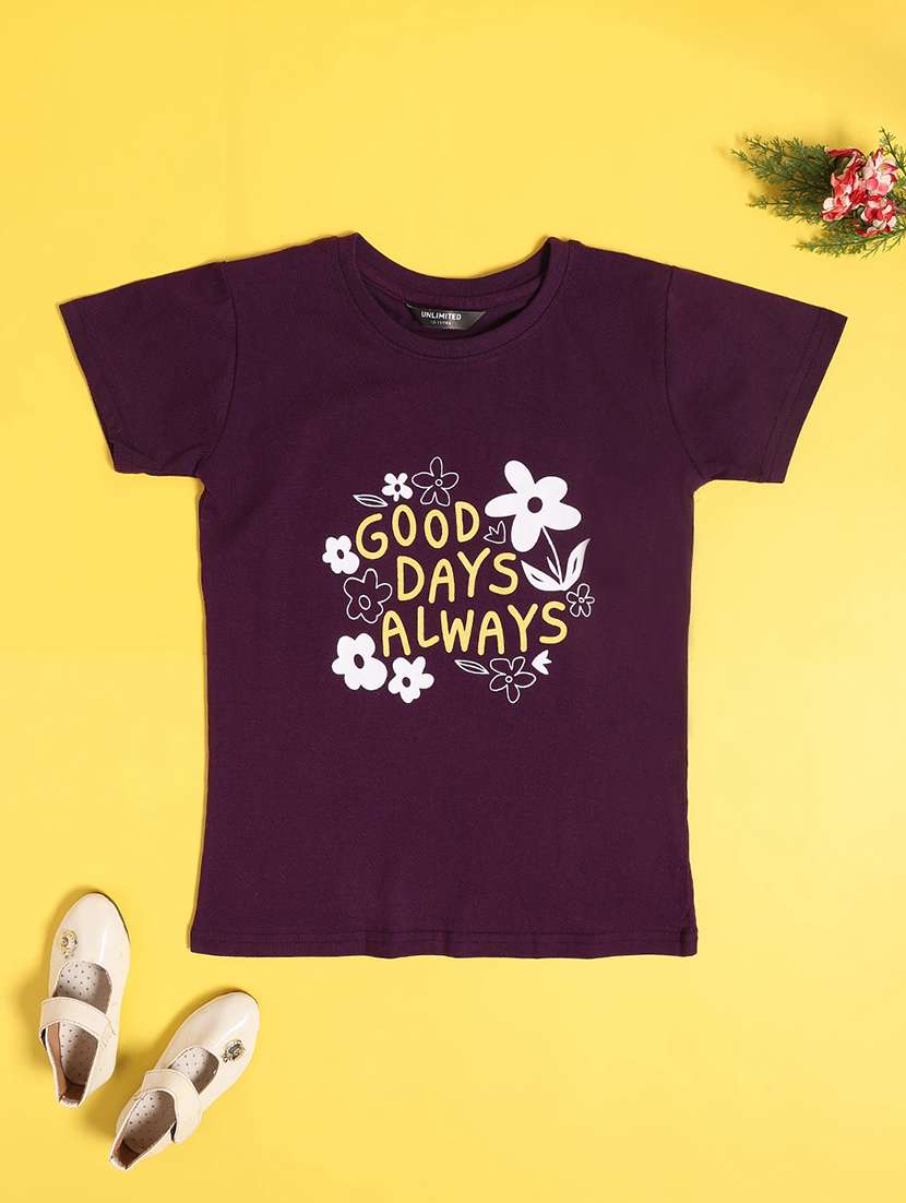girls maroon cotton tee - 22178260 -  Standard Image - 1