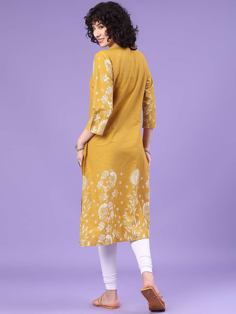 women floral printed three quarter sleeve straight kurta - 22178276 -  Standard Image - 4
