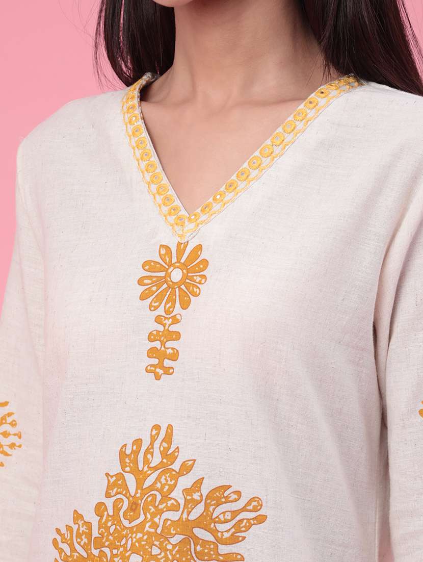 women printed three quarter sleeves straight kurta - 22178277 -  Standard Image - 1