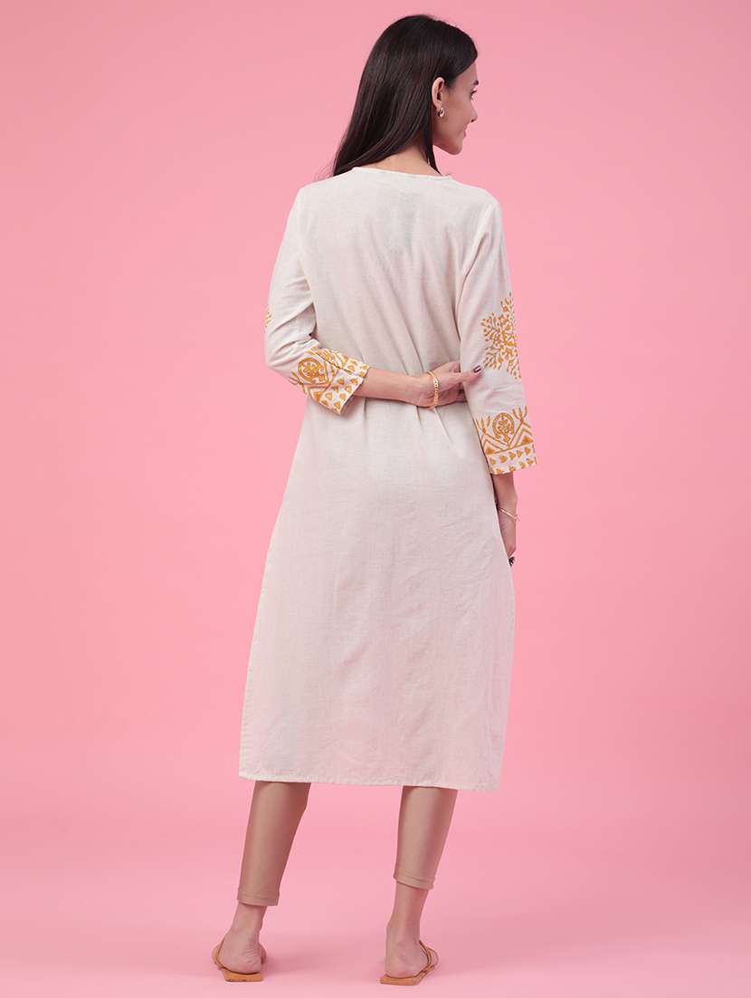 women printed three quarter sleeves straight kurta - 22178277 -  Standard Image - 4