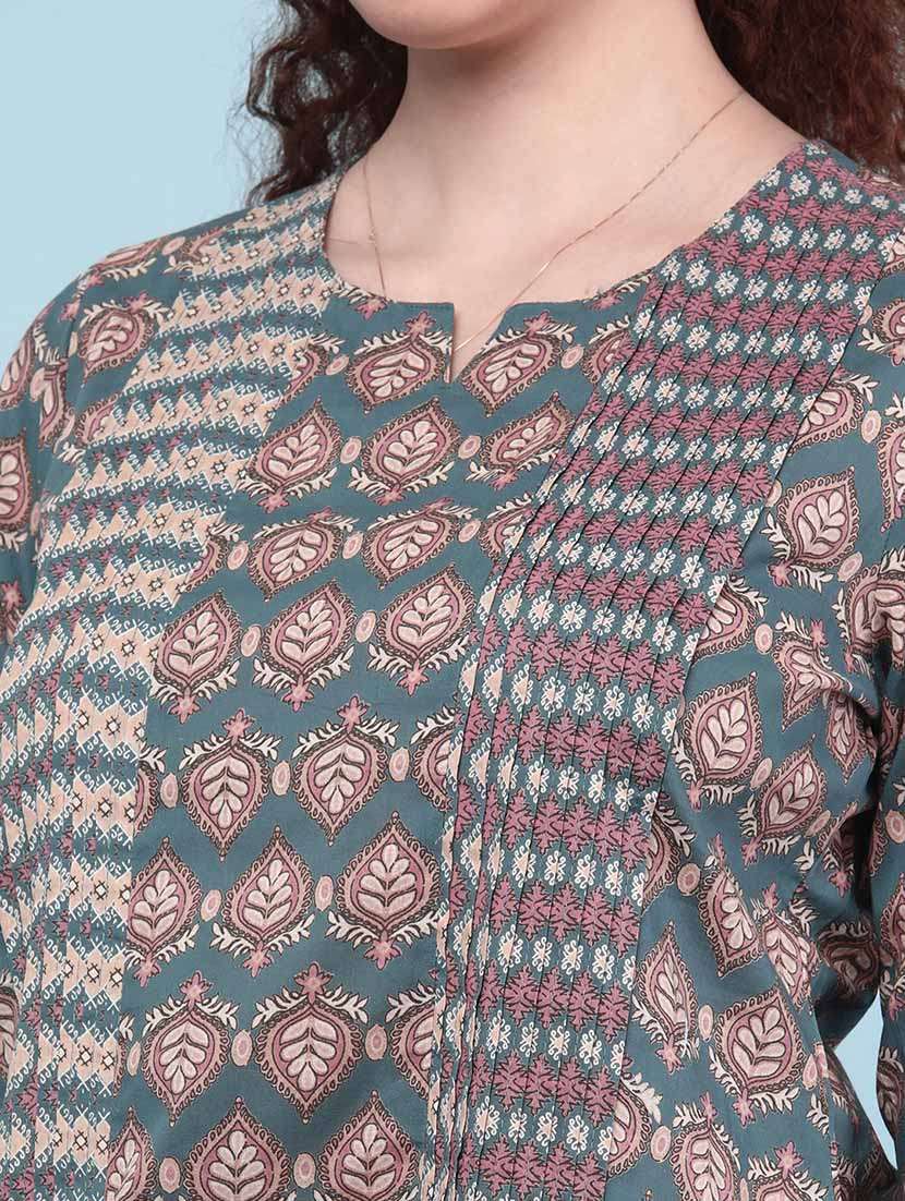 women green cotton straight kurti - 22178280 -  Standard Image - 1