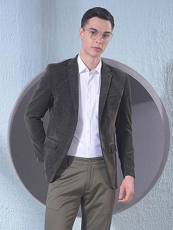 men solid long sleeve single breasted formal blazer