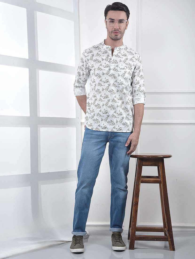 Men Floral Printed Mandarin Neck Short Kurta - 22178292 -  Standard Image - 6