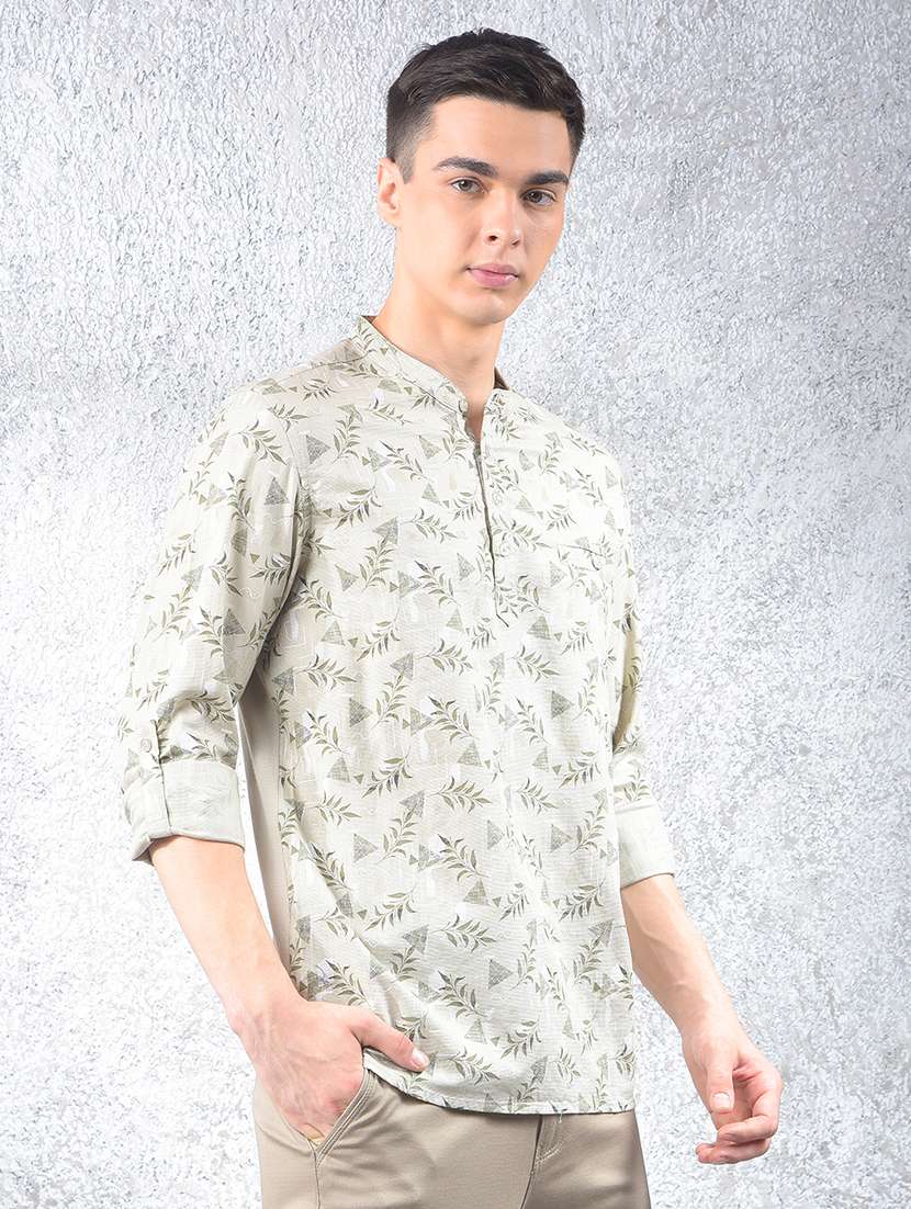 Men Floral Printed Mandarin Neck Short Kurta - 22178293 -  Standard Image - 1