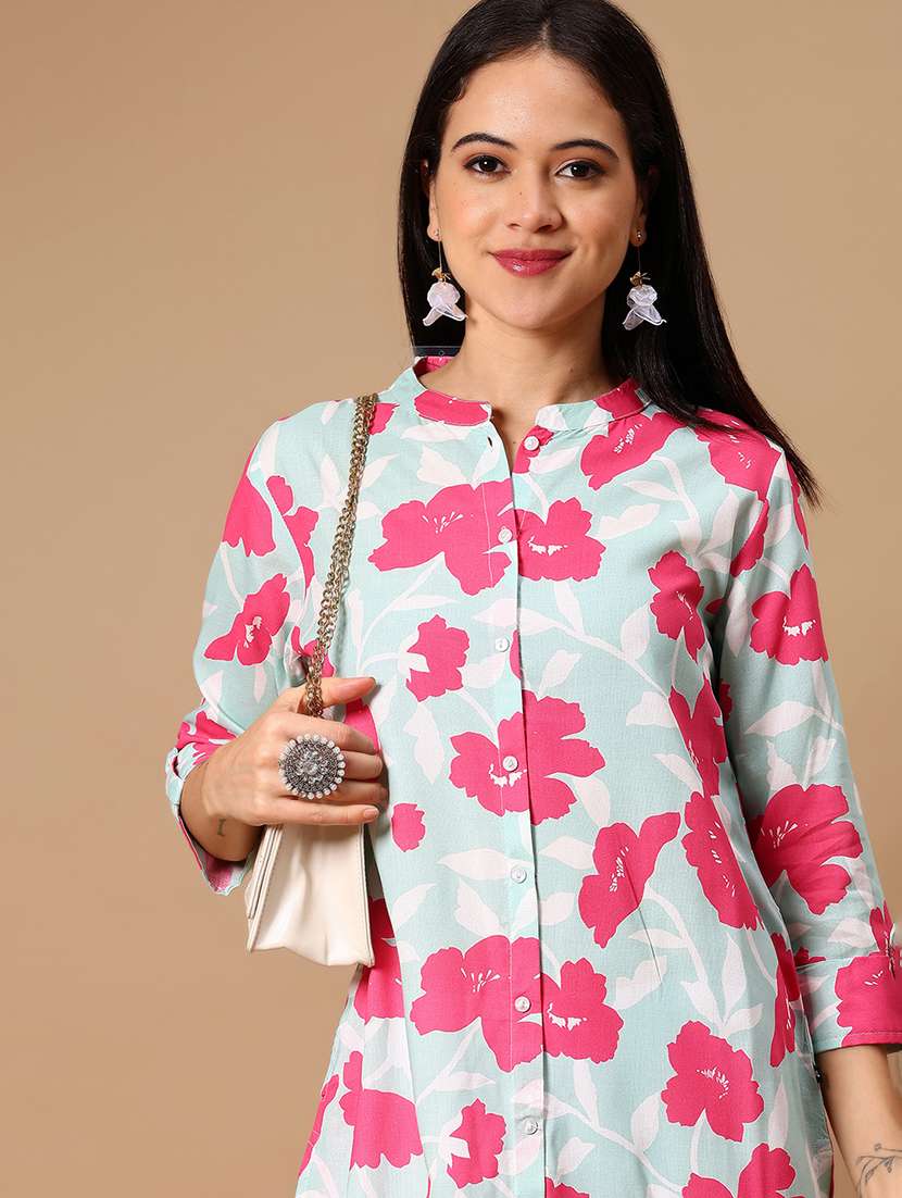 women floral printed three quarter sleeve straight kurta - 22178295 -  Standard Image - 4