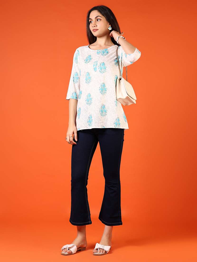 women floral printed three quarter sleeve straight kurti - 22178316 -  Standard Image - 4