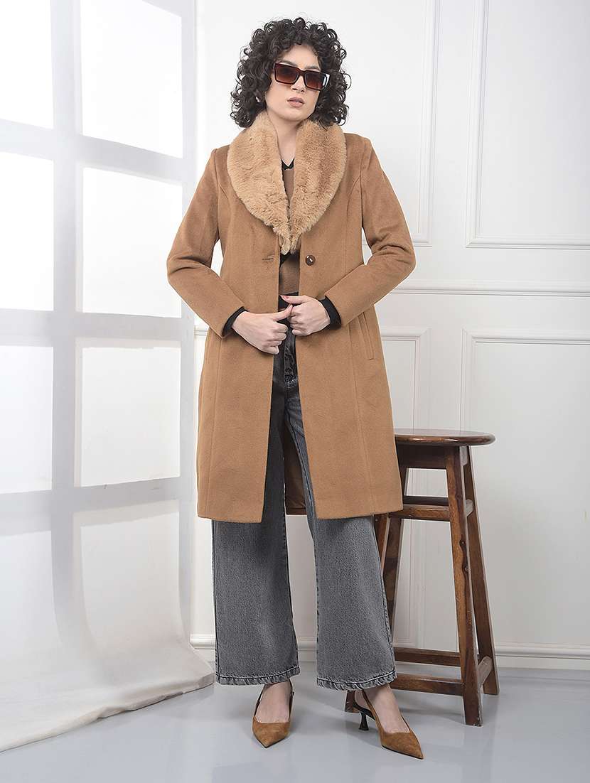 women brown solid long sleeve trench coat - 22178327 -  Standard Image - 4