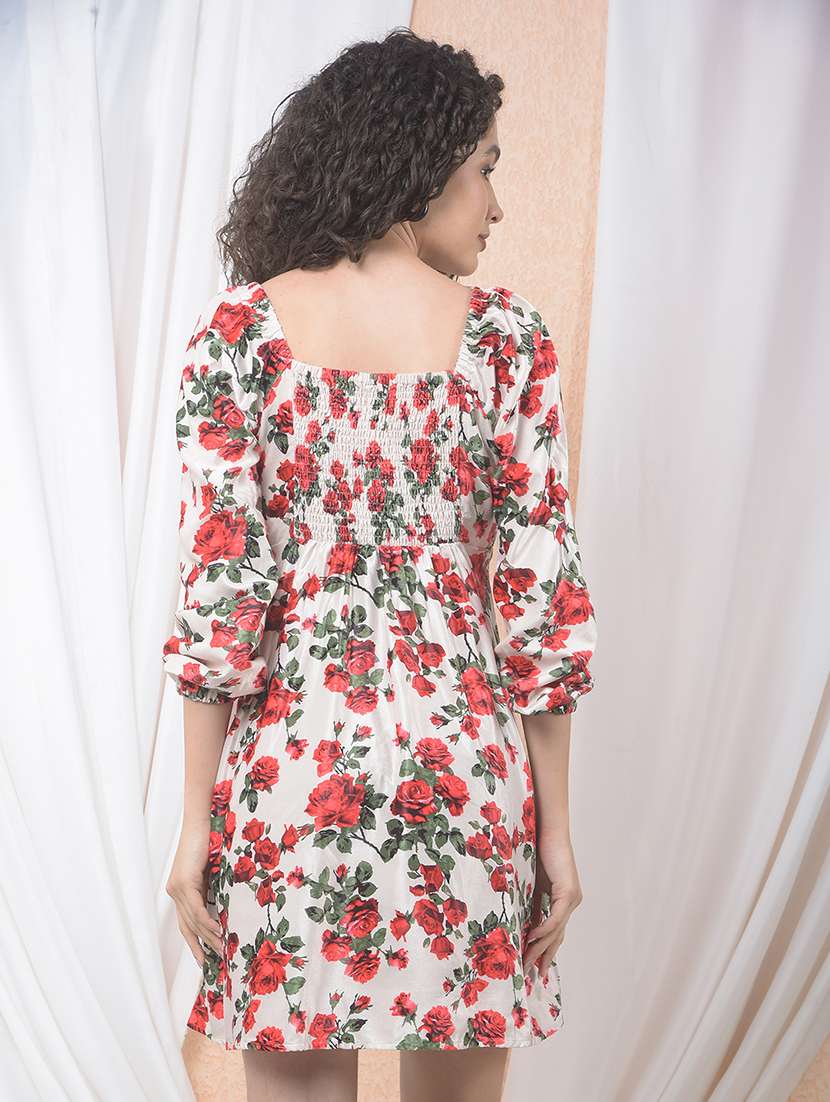 women floral print puff sleeve fit & flared dress - 22178337 -  Standard Image - 4