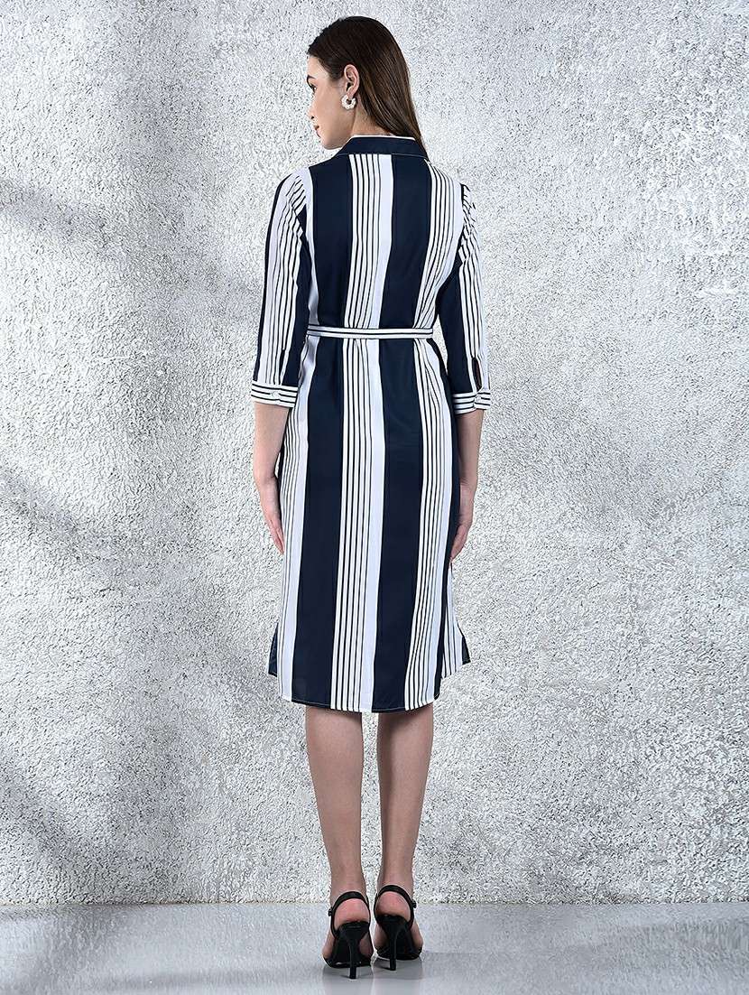 women striped collared three quarter sleeve shirt dress - 22178340 -  Standard Image - 4