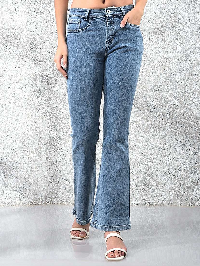women solid mid rise bootcut jean