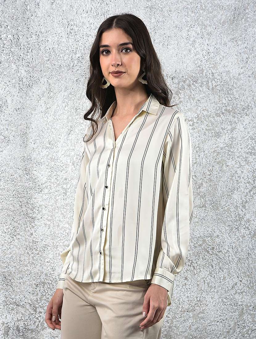 women striped collared long sleeve shirt - 22178349 -  Standard Image - 1