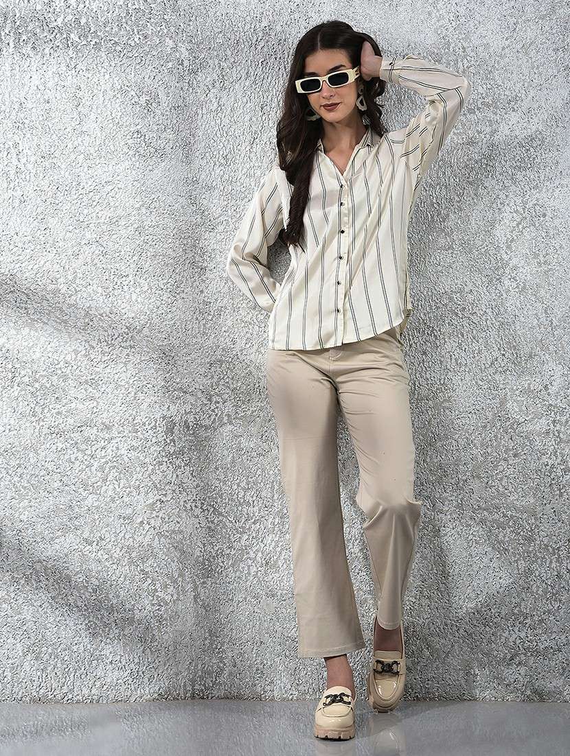 women striped collared long sleeve shirt - 22178349 -  Standard Image - 4