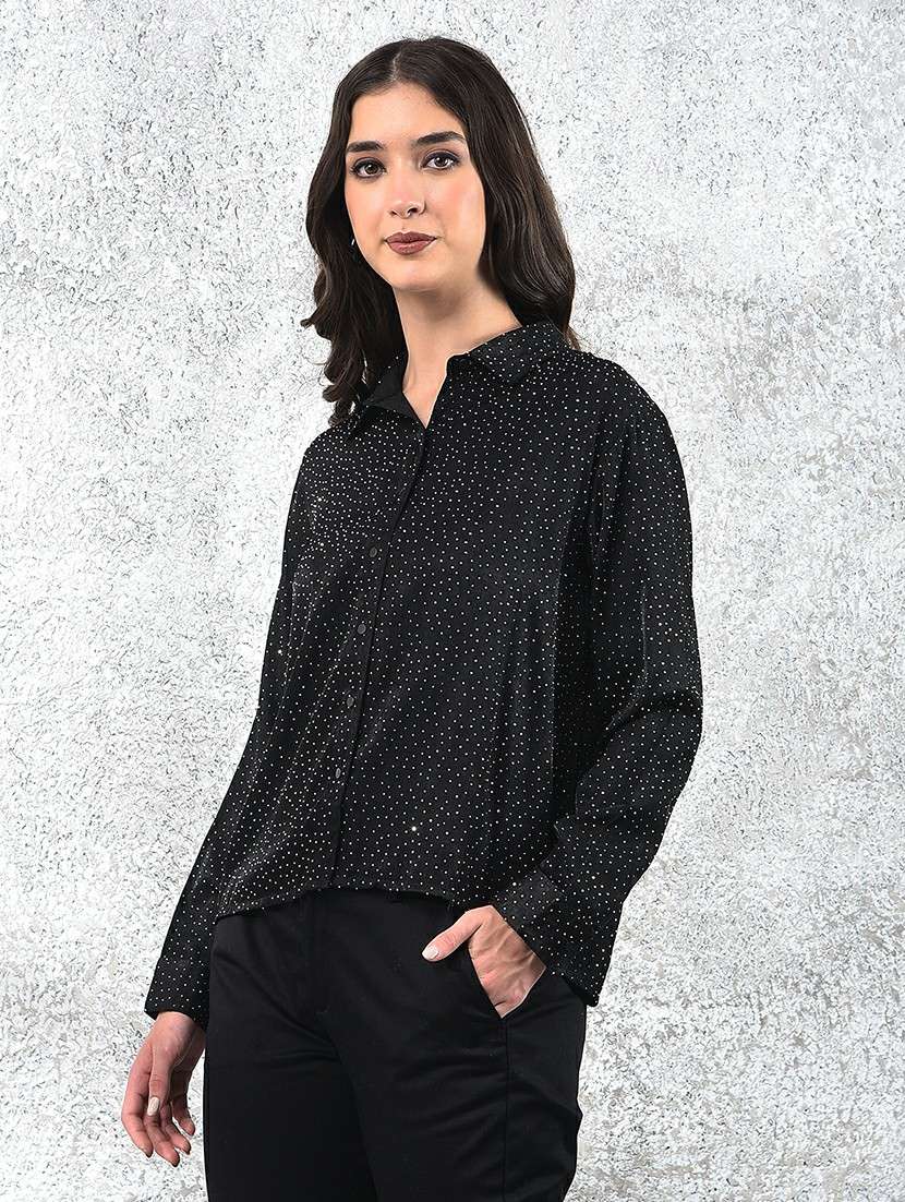 women polka doted collared long sleeve shirt - 22178352 -  Standard Image - 1