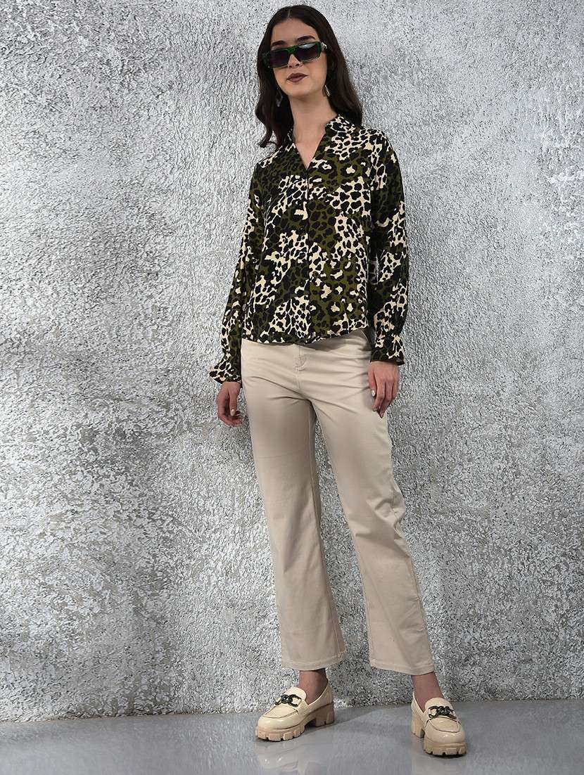 Women Animal Print Collared Long Sleeve Shirt - 22178353 -  Standard Image - 4