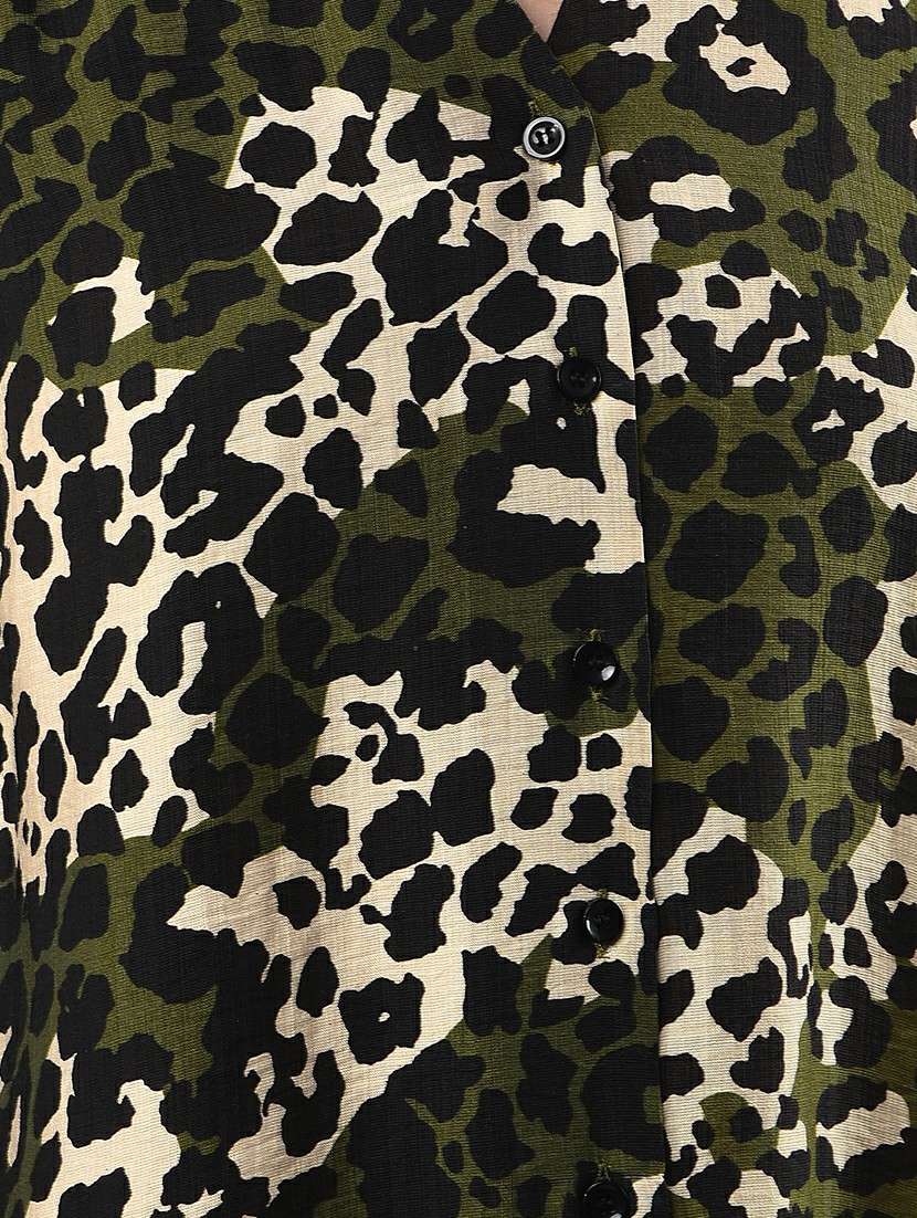 Women Animal Print Collared Long Sleeve Shirt - 22178353 -  Standard Image - 6
