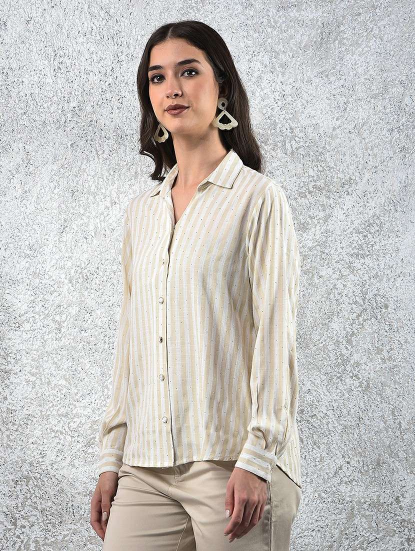 women striped collared long sleeve shirt - 22178354 -  Standard Image - 1
