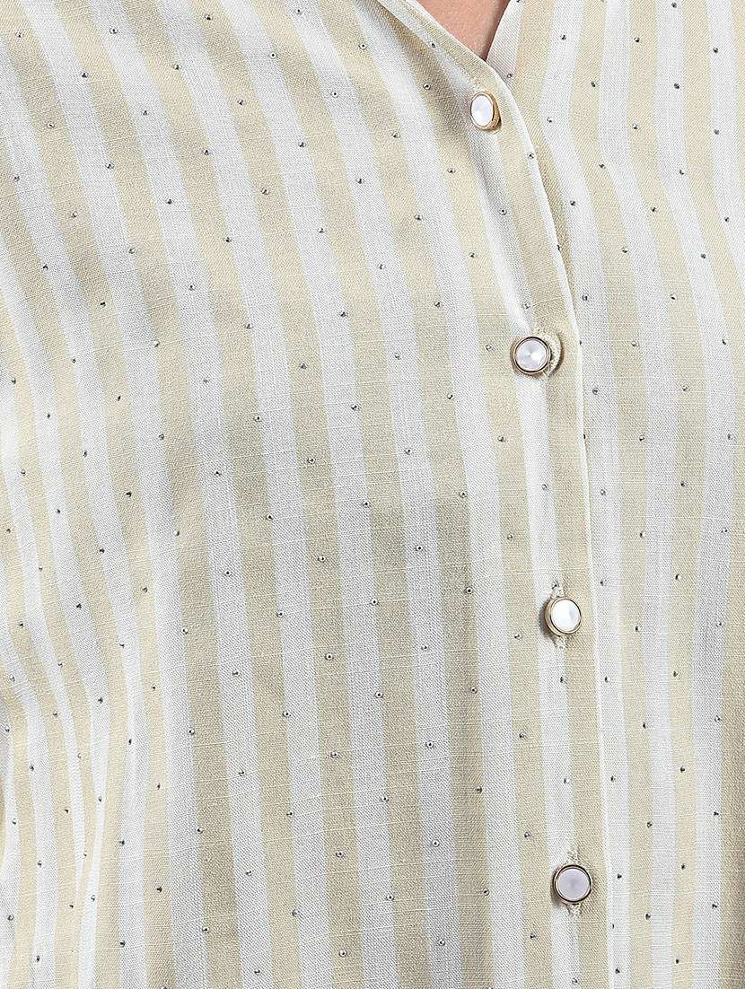 women striped collared long sleeve shirt - 22178354 -  Standard Image - 6