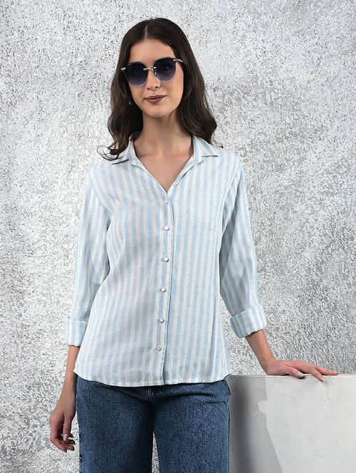 women striped collared long sleeve shirt - 22178355 -  Standard Image - 0