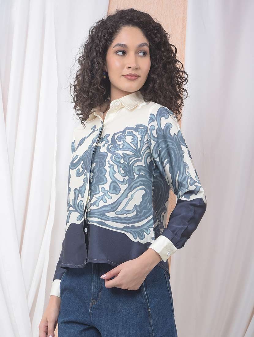 women printed collared long sleeve shirt - 22178357 -  Standard Image - 1